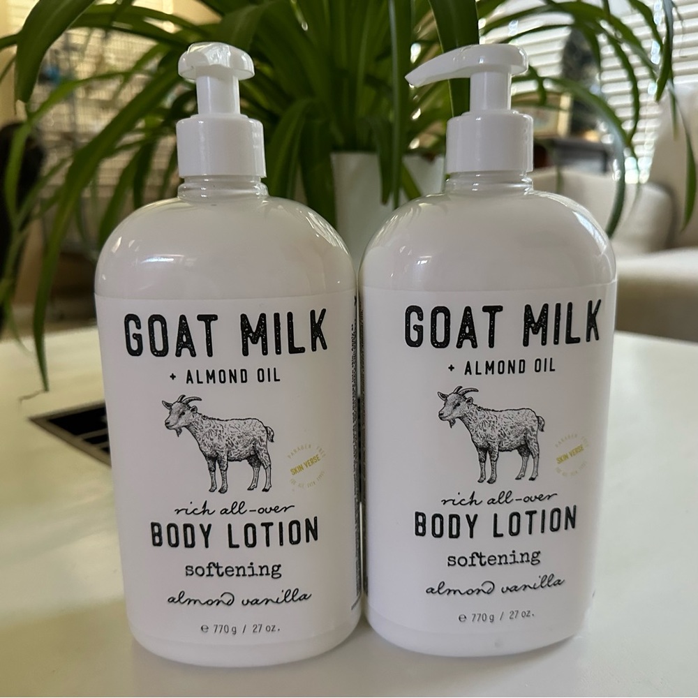 2 PK HOME & BODY GOAT MILK ALMOND OIL Softening BODY LOTION Almond Vanilla 27oz